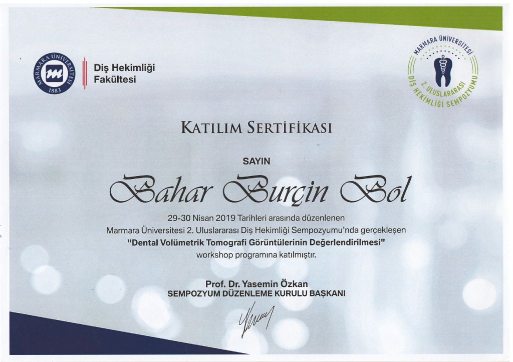 Dental Volümetrik Tomografi Görüntülerinin Değerlendirilmesi Workshop Certificate