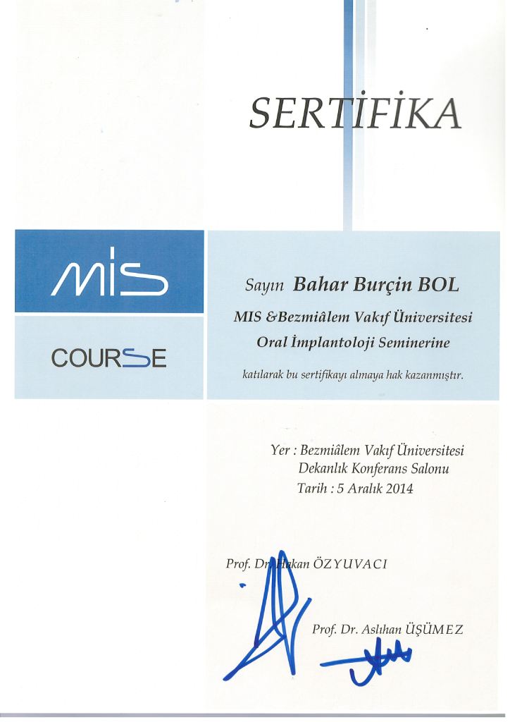 Oral Implantology Symposium Certificate